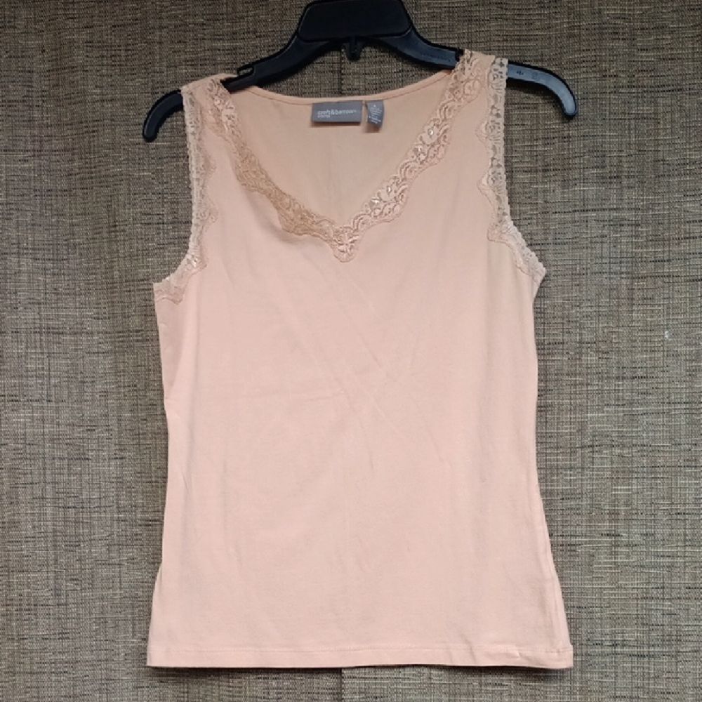 Elegant Lace Trim Peach Tank Top